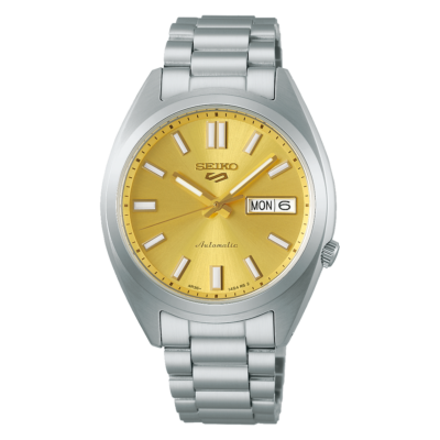 Seiko 5 Sports SNXS Automatic Gold Dial Silver Steel Strap Watch for Men - SRPL59K1